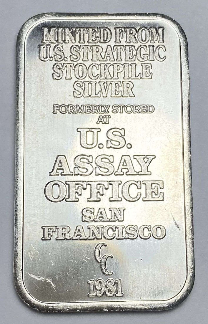 1981-CC U.S. Assay Office San Francisco 1 ozt .999 Silver Bar: Winner shall receive the exact bar shown here. (RR/B)