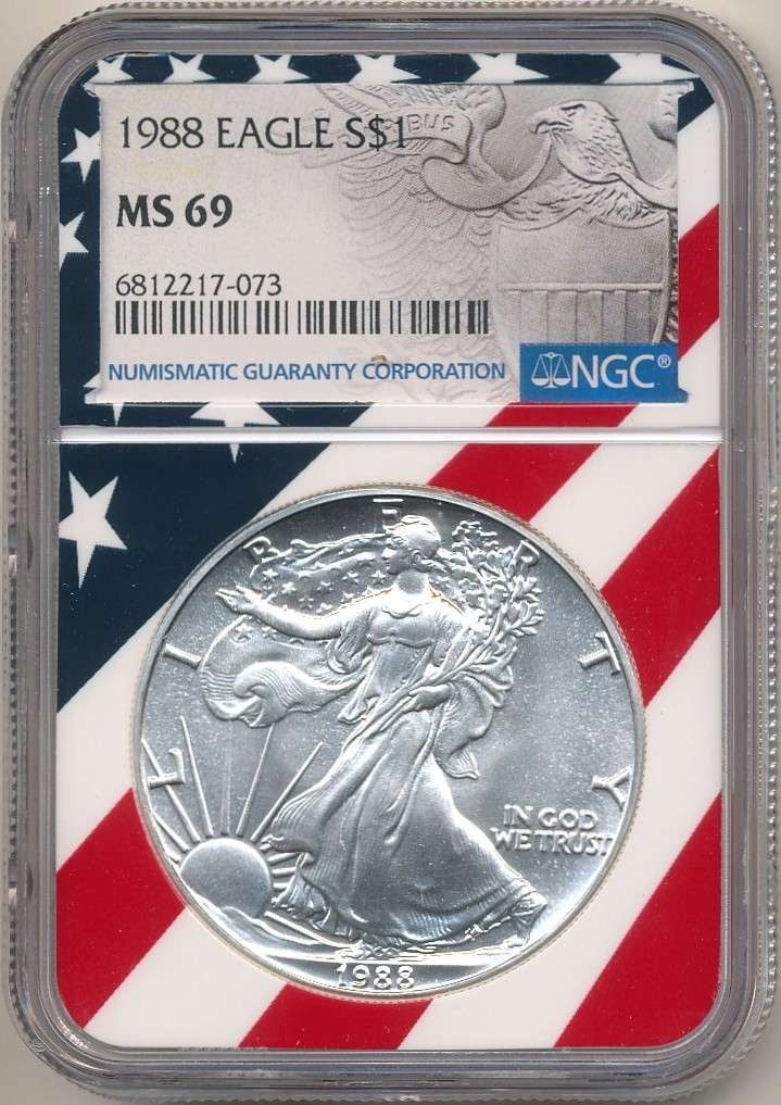 1988 American Silver Eagle NGC MS69 Red, White & Blue Label (1 of 4)