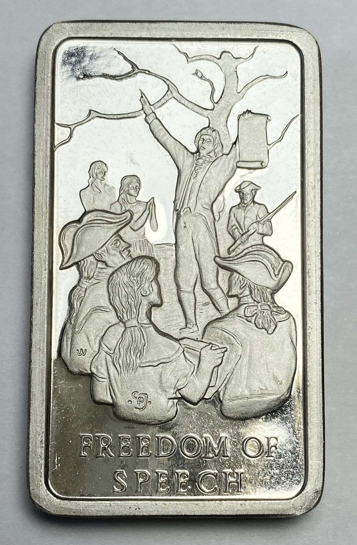 Vintage 1973 Wittnauer "Freedom of Speech" 1000 Grains Sterling Silver Bar (1 of 5)