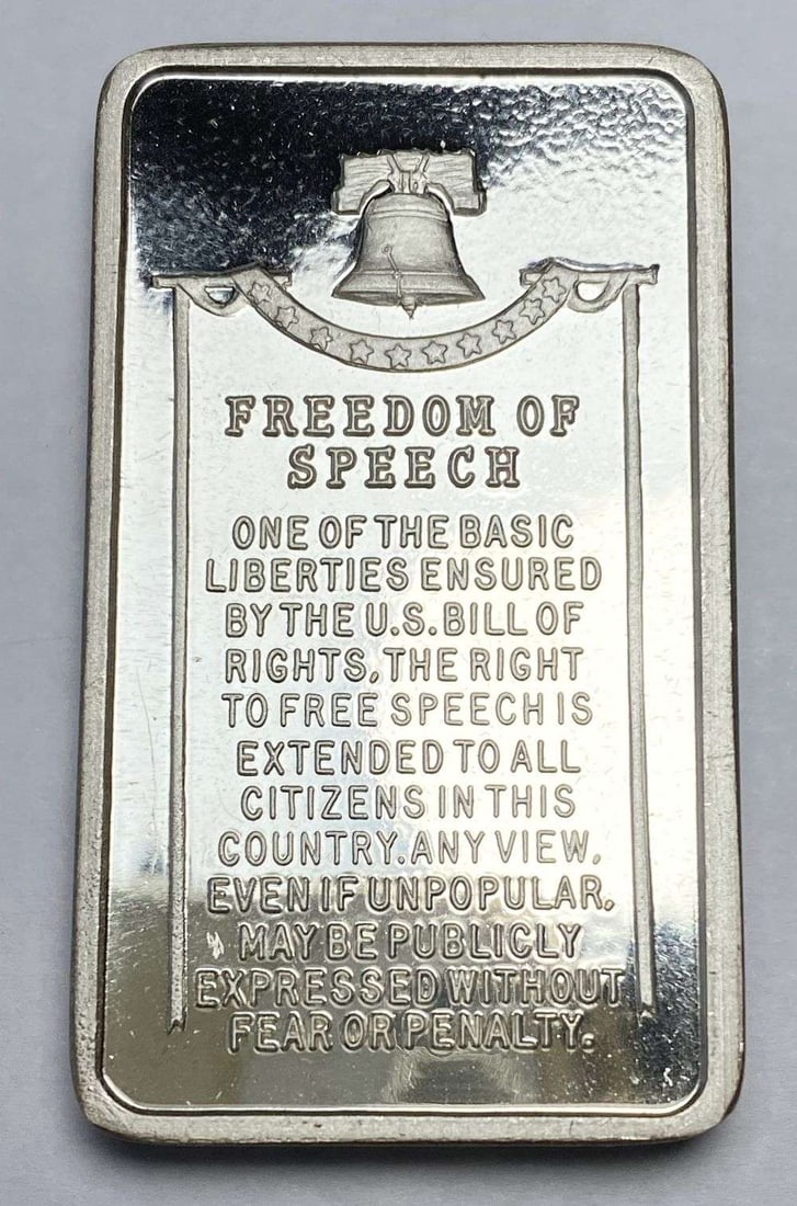 Vintage 1973 Wittnauer "Freedom of Speech" 1000 Grains Sterling Silver Bar (1 of 5)