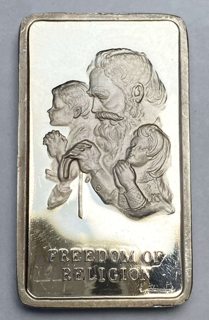 Vintage 1973 Wittnauer "Freedom of Religion" 1000 Grains Sterling Silver Bar (1 of 5)