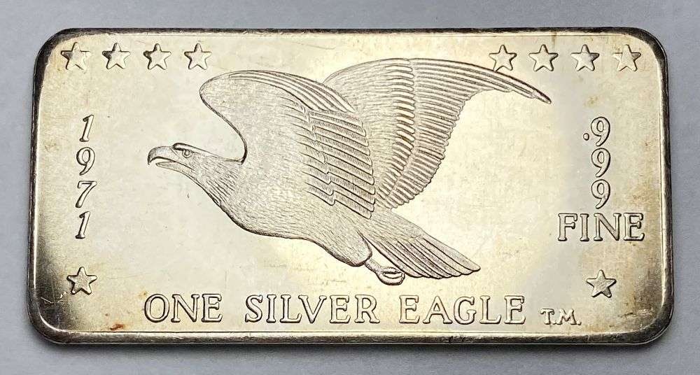 Rare Vintage 1971 Silver Eagle Foster 1 ozt .999 Silver Bar (1 of 2)