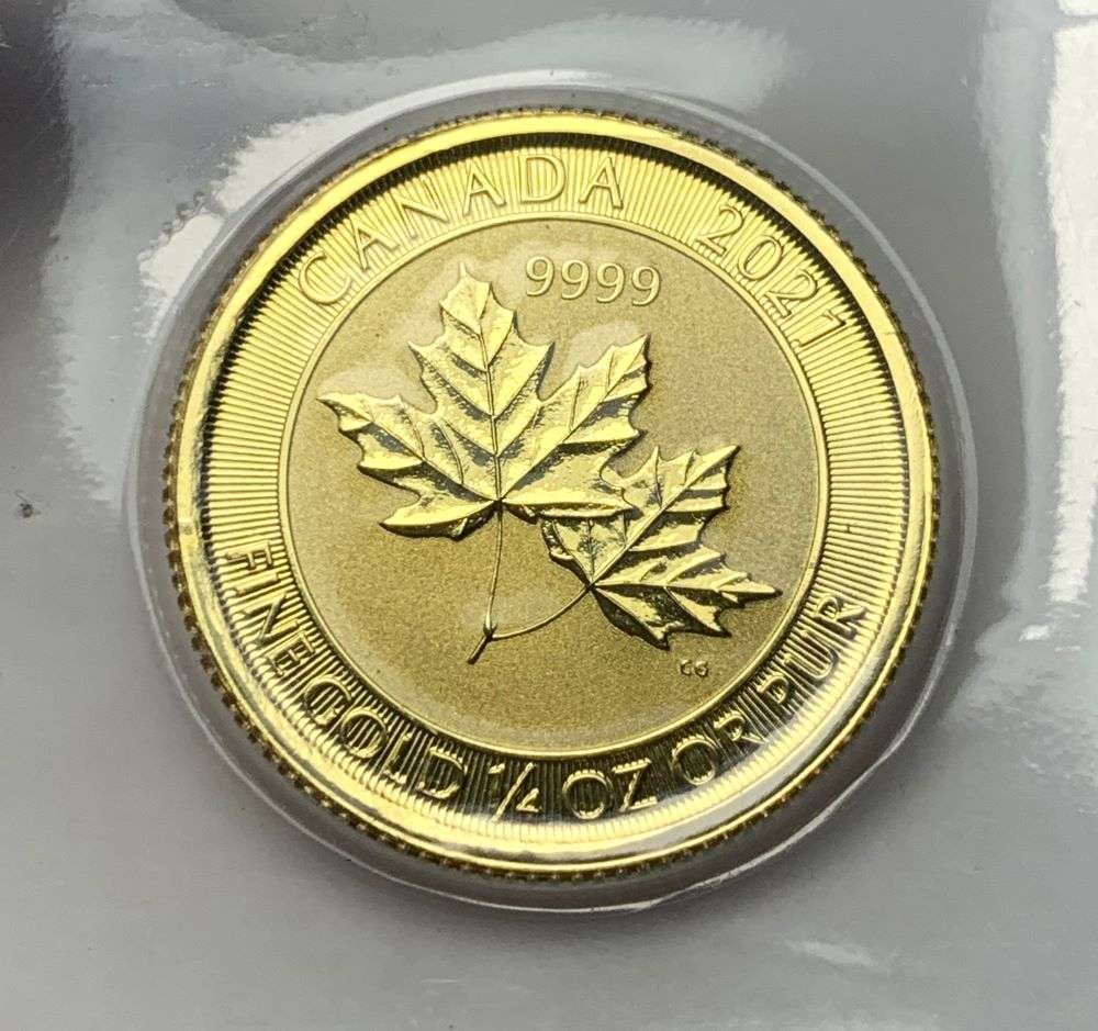 Last Minute! 2021 Canada $10 Maple Leaf 1/4 ozt .9999 Gold (1 of 2)