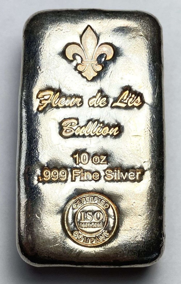 Fleur de Lis Bullion 10 ozt .999 Silver Bar: Winner shall receive the exact bar shown here. (RR/TVC=ELR)
