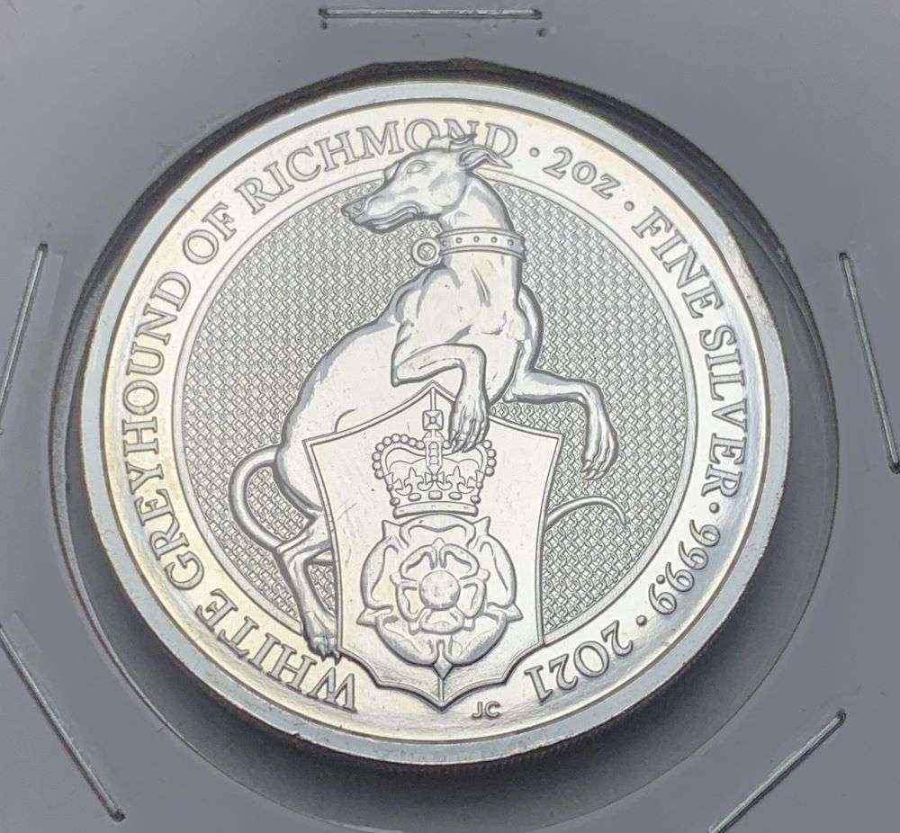 2021 Great Britain White Greyhound of Richmond 2 ozt .9999 Silver (1 of 2)