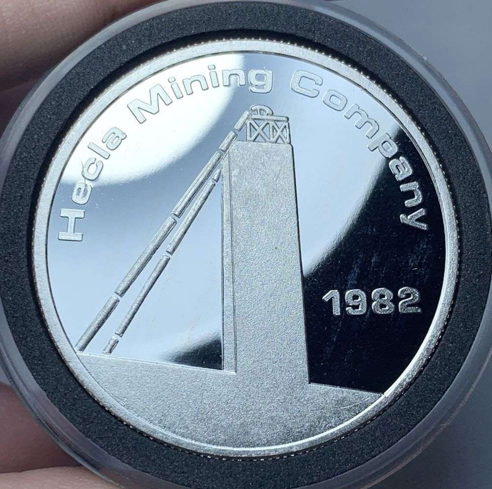 1982 Hecla Mining Company Proof 1 ozt .999 Silver: Winner shall receive (1) coin precisely resembling the one shown here. (BD/B)