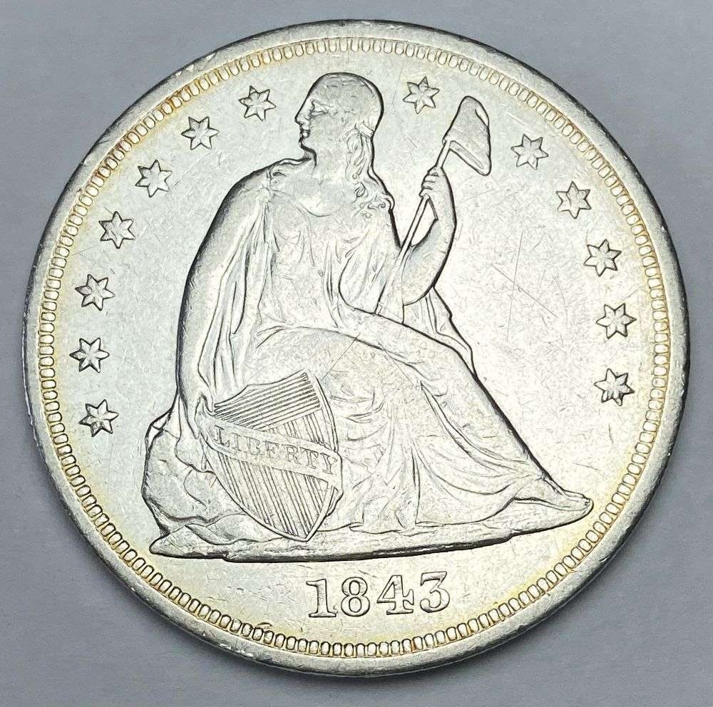 1843 Seated Liberty Silver Dollar AU55 Details (1 of 2)