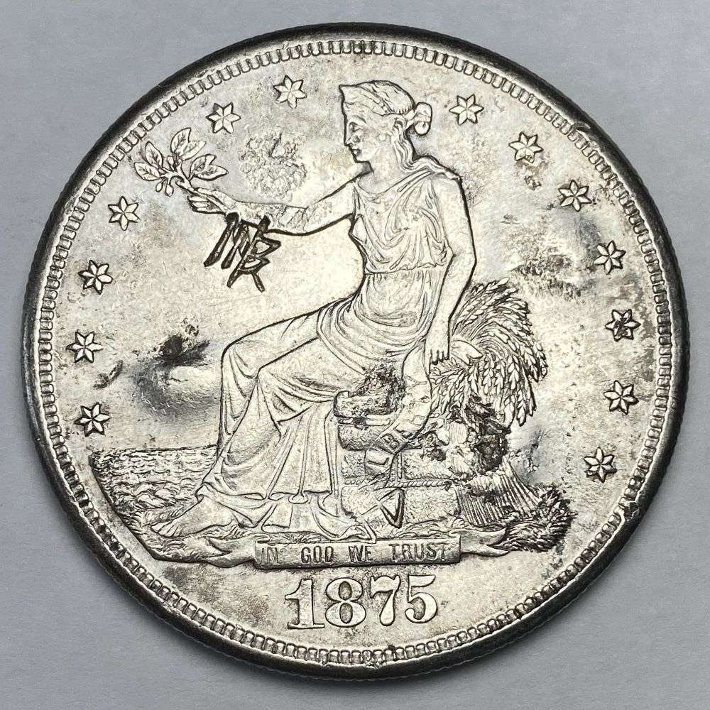 Rare 1875-S Trade Silver Dollar MS64 Details W/ Chopmark (1 of 2)