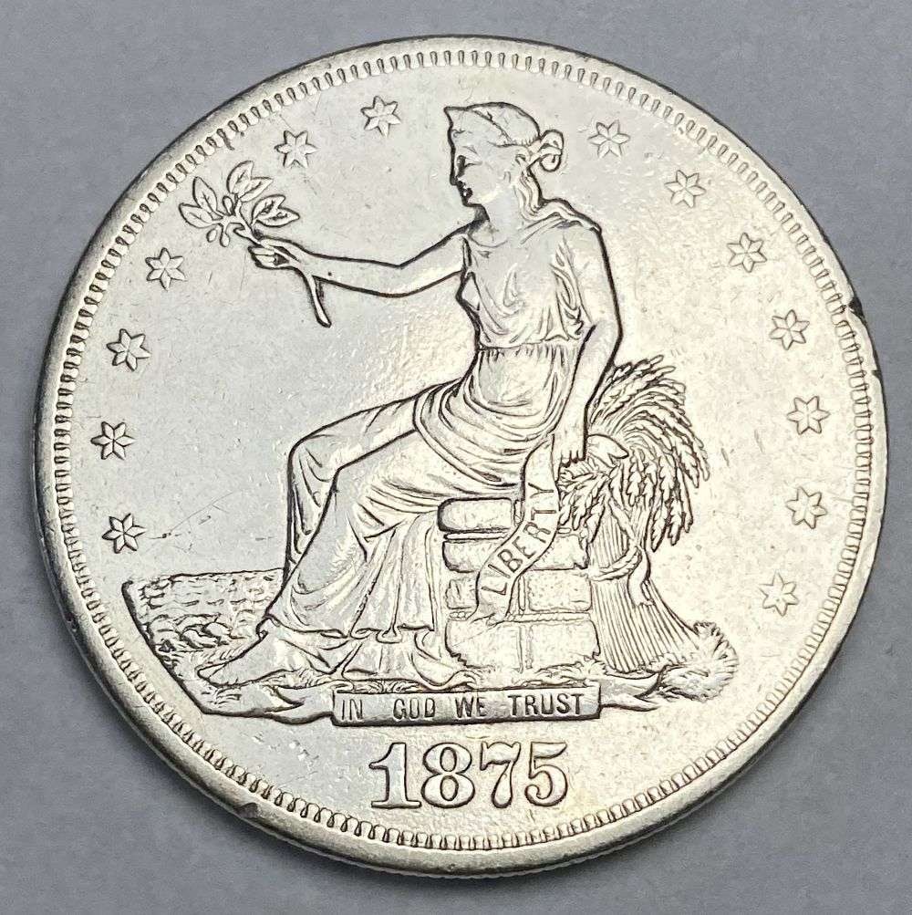 1875-CC Trade Silver Dollar AU Details (1 of 2)