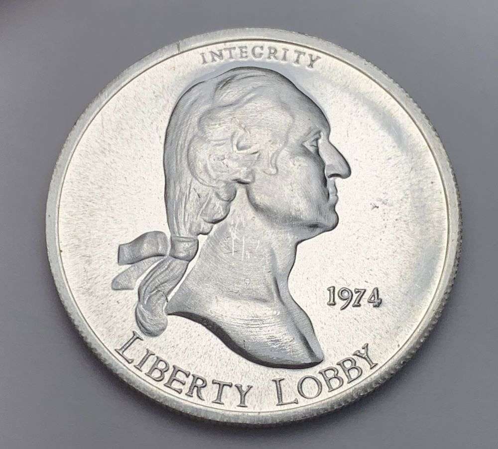 1974 Liberty Lobby Silver Eagle 1 ozt .999 Silver: Winner shall receive the exact coin shown here. (BD/B)
