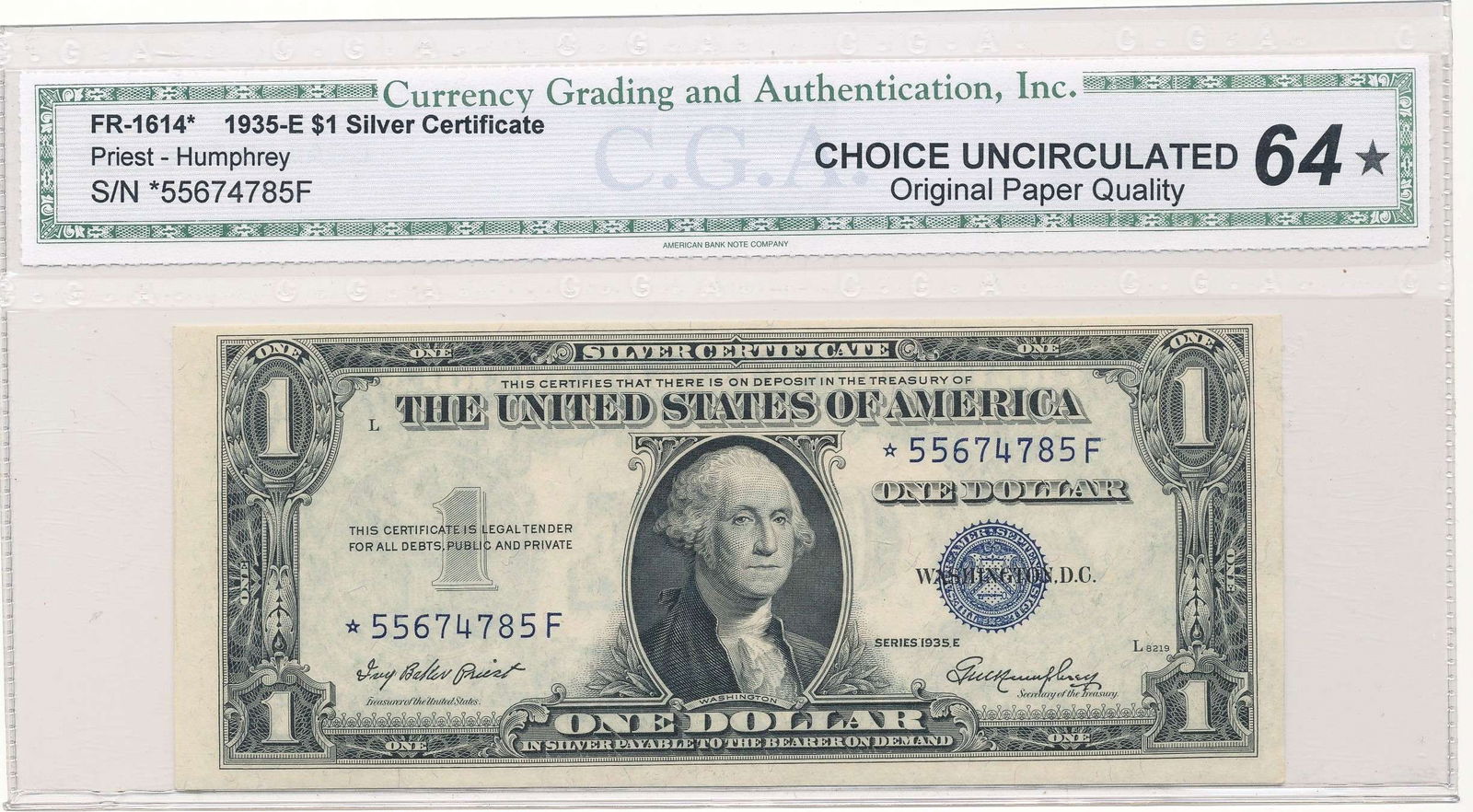 1935E United States $1 Silver Certificate Star Note Choice Unc. 64 (1 of 2)