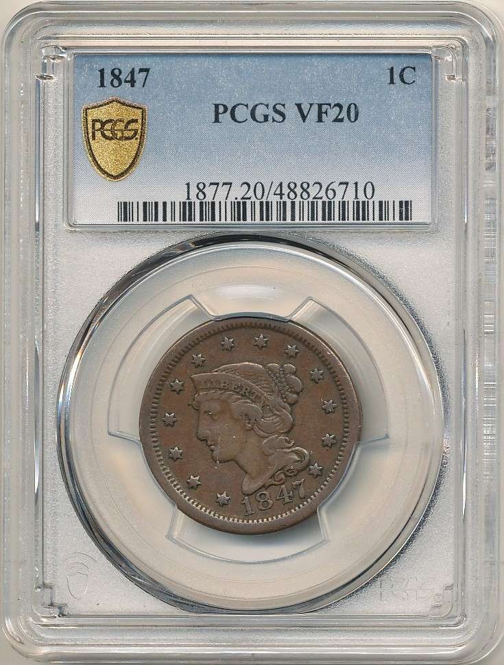 1847 Large Cent PCGS VF20 (1 of 4)