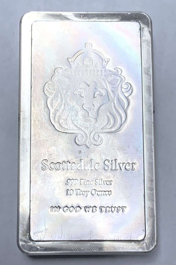 Scottsdale Mint 10 ozt .999 Silver Bar: Winner shall receive the exact bar shown here. (BD/B)
