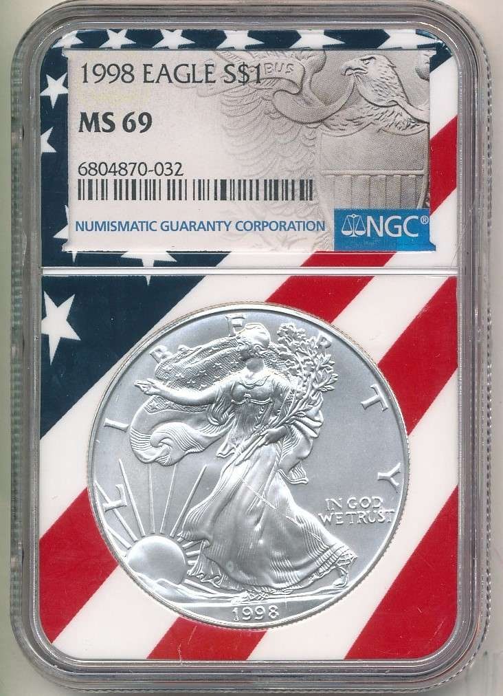 1998 American Silver Eagle NGC MS69 Red, White, & Blue Label (1 of 4)