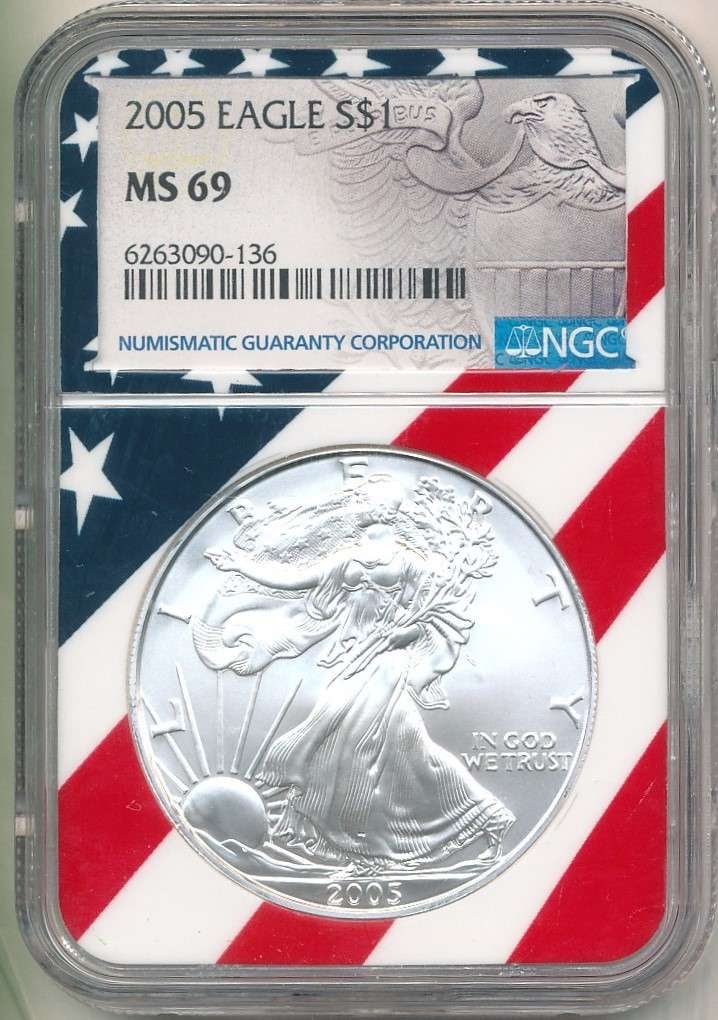 2005 American Silver Eagle NGC MS69 Red, White, & Blue Label (1 of 4)