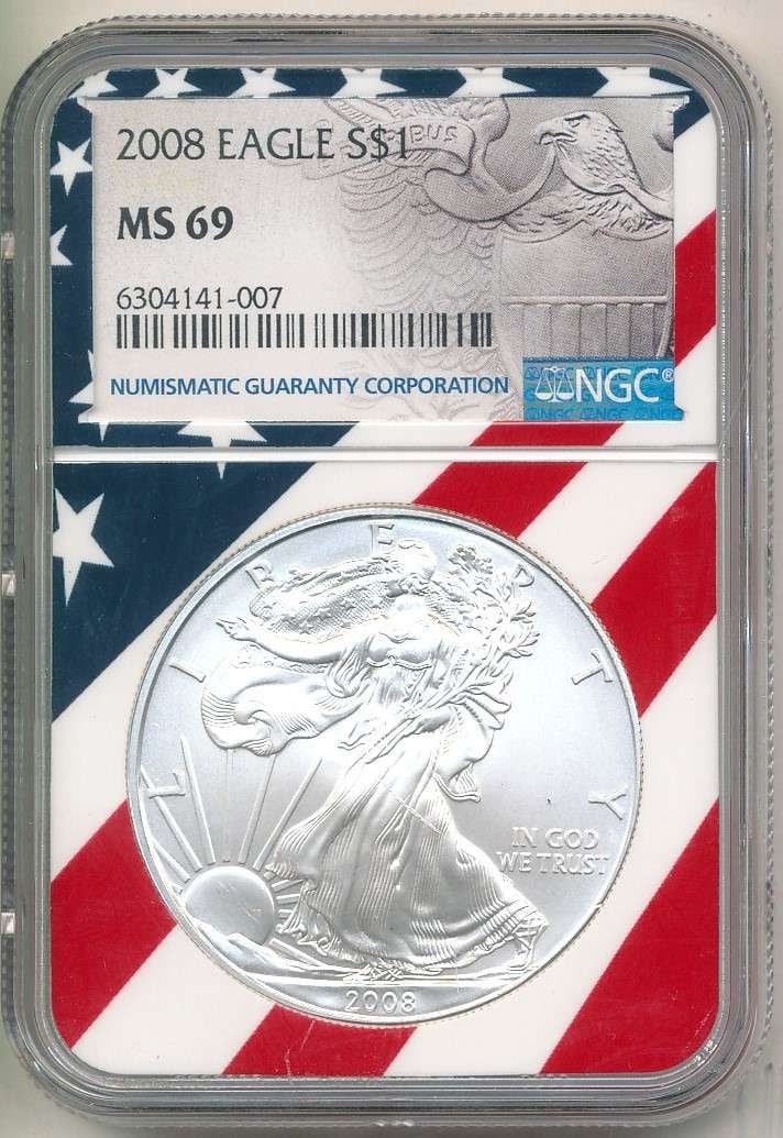 2008 American Silver Eagle NGC MS69 Red, White, & Blue Label (1 of 4)