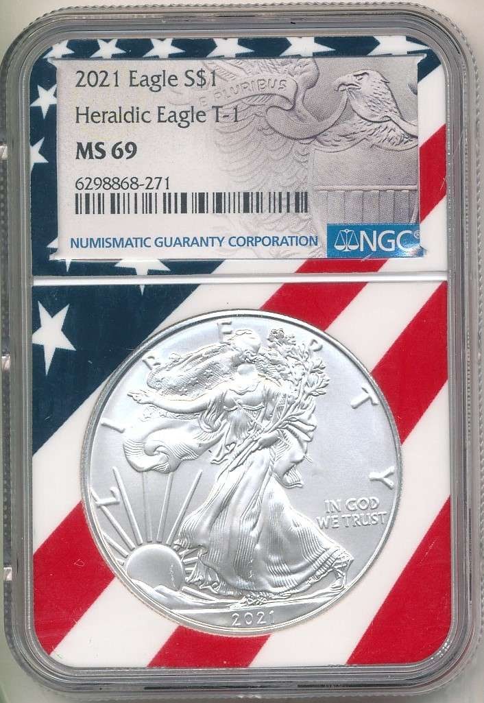 2021 American Silver Eagle NGC MS69 Red, White, & Blue Label (1 of 4)