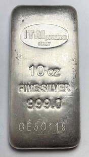 Italpreziosi Italy 10 ozt .999 Silver Bar: Winner shall receive the exact bar shown here. (RR/TVC=EPR)