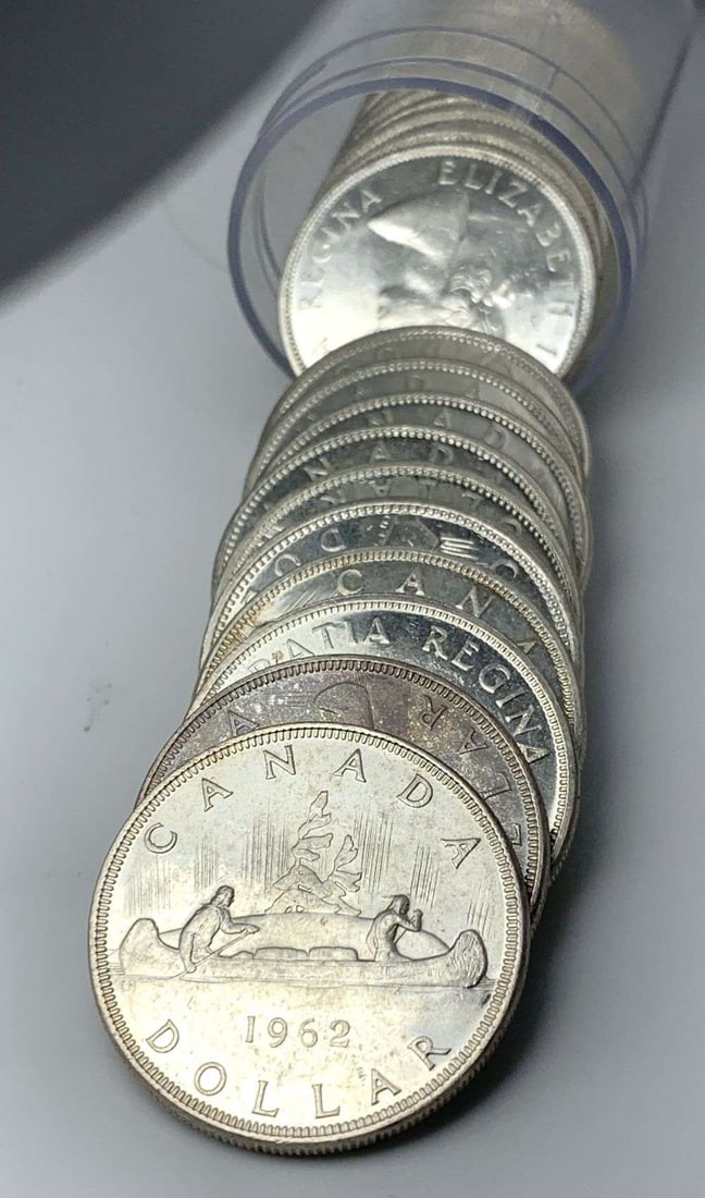 Roll (20-coins) 1962 Canada 80% Silver Dollars Mint+ (1 of 3)