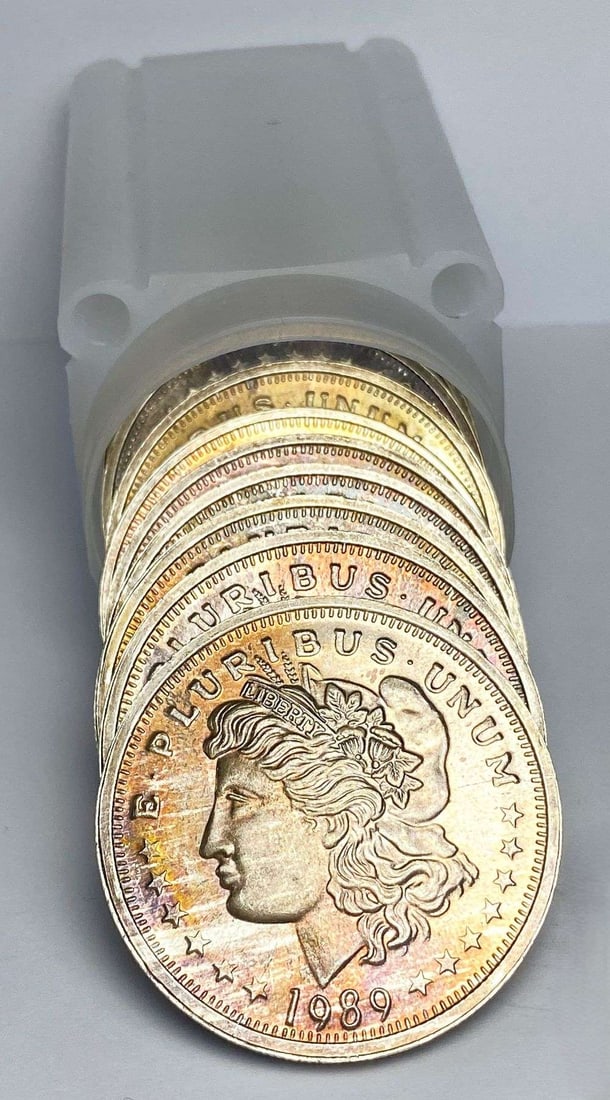 Vintage Roll (10-coins) Toned 1989 Morgan Dollar Design 1 ozt .999 Silver (1 of 3)