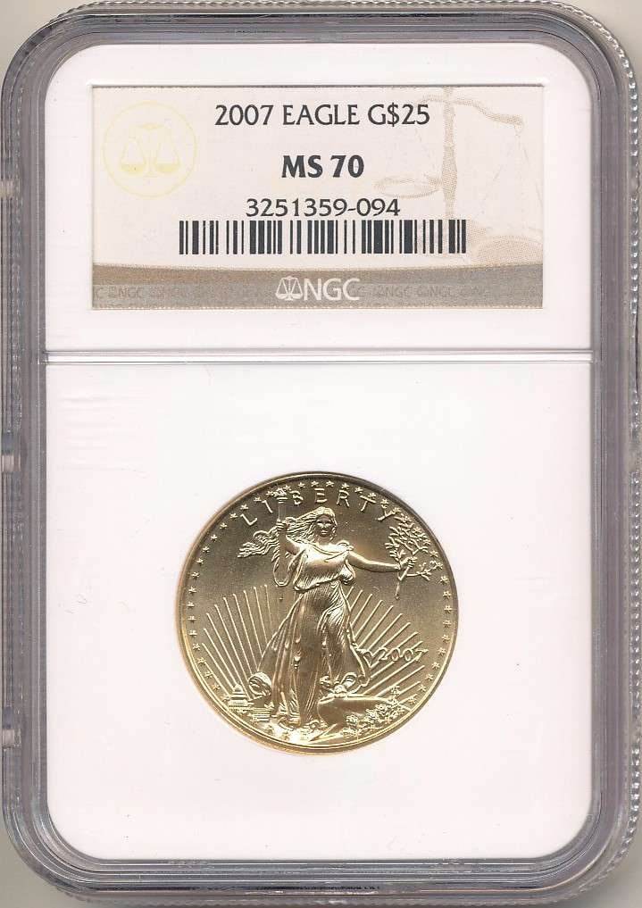 Last Minute! 2007 American $25 Gold Eagle 1/2 ozt NGC MS70: Winner shall receive (1) coin precisely resembling the one shown here. (RR/)