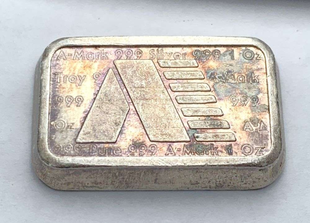 Vintage A-Mark 1 ozt .999 Silver Bar: Winner shall recieve the exact bar shown here. (BD/B)