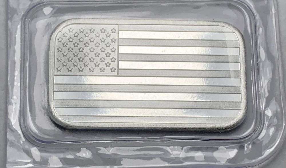 American Flag 1 ozt .999 Silver Bar: Winner shall recieve the exact bar shown here. (BD/B)