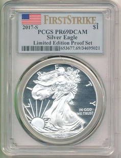 2017-S American Silver Eagle PCGS PR69 DCAM First Strike: Winner shall receive the exact coin shown here. (BD/B)