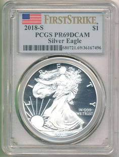 2018-S American Silver Eagle PCGS PR69 DCAM First Strike: Winner shall receive the exact coin shown here. (BD/B)