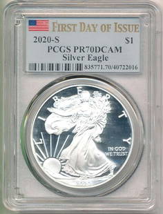 2020-S American Silver Eagle PCGS PR70 DCAM First Day Of Issue: Winner shall receive the exact coin shown here. (BD/B)