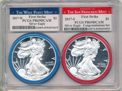 2017-W/S American Silver Eagle PCGS PR69 DCAM First Strike Set (2-coins): Winner shall receive the exact (2-coins) shown here. (BD/B)
