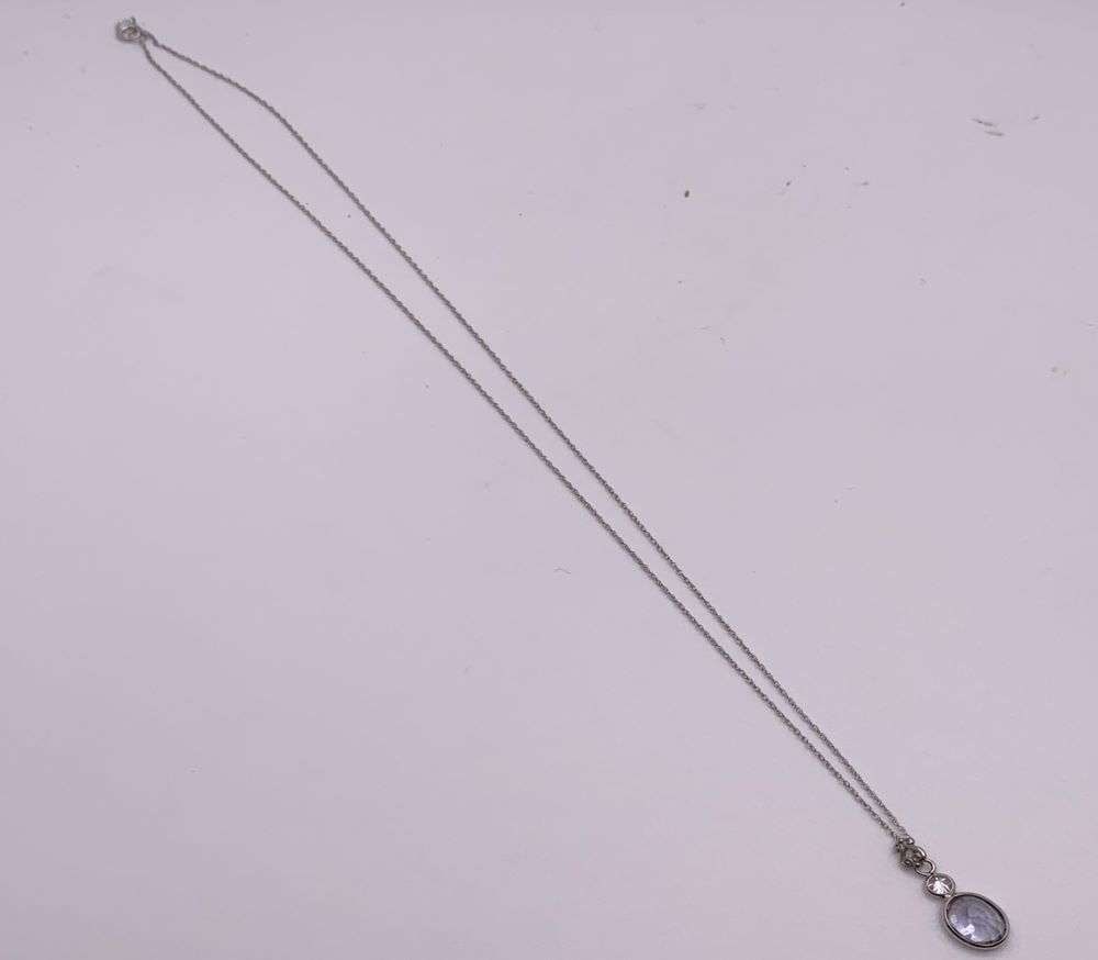14k White Gold Chain 1.50ct Blue Sapphire & 0.05ct Diamond Pendant: Winner shall receive the exact item shown here. (BD)
