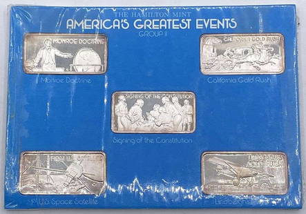 Rare Vintage Hamilton Mint "America's Greatest Events" 1 ozt .999 Silver Bar Set (5-bars): Winner shall receive the exact set (5-bars) shown here. (RR/B)