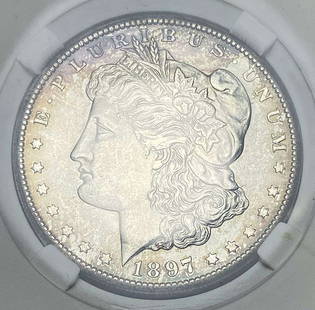 1897-S Morgan Silver Dollar MS65: IMPORTANT NOTE: We do not agree with the grade provided with this "off-brand" grading company. Winner shall receive the exact coin shown here. (RR)