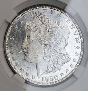 1880-S Morgan Silver Dollar MS65 DMPL: IMPORTANT NOTE: We do not agree with the grade provided with this "off-brand" grading company. Winner shall receive the exact coin shown here. (RR)