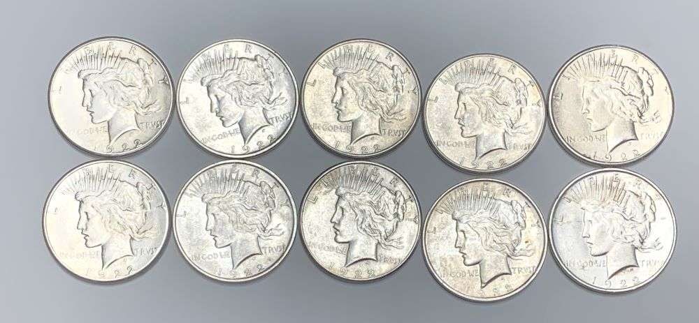 1922-S Peace Silver Dollar AU/BU (10-coins) (1 of 2)