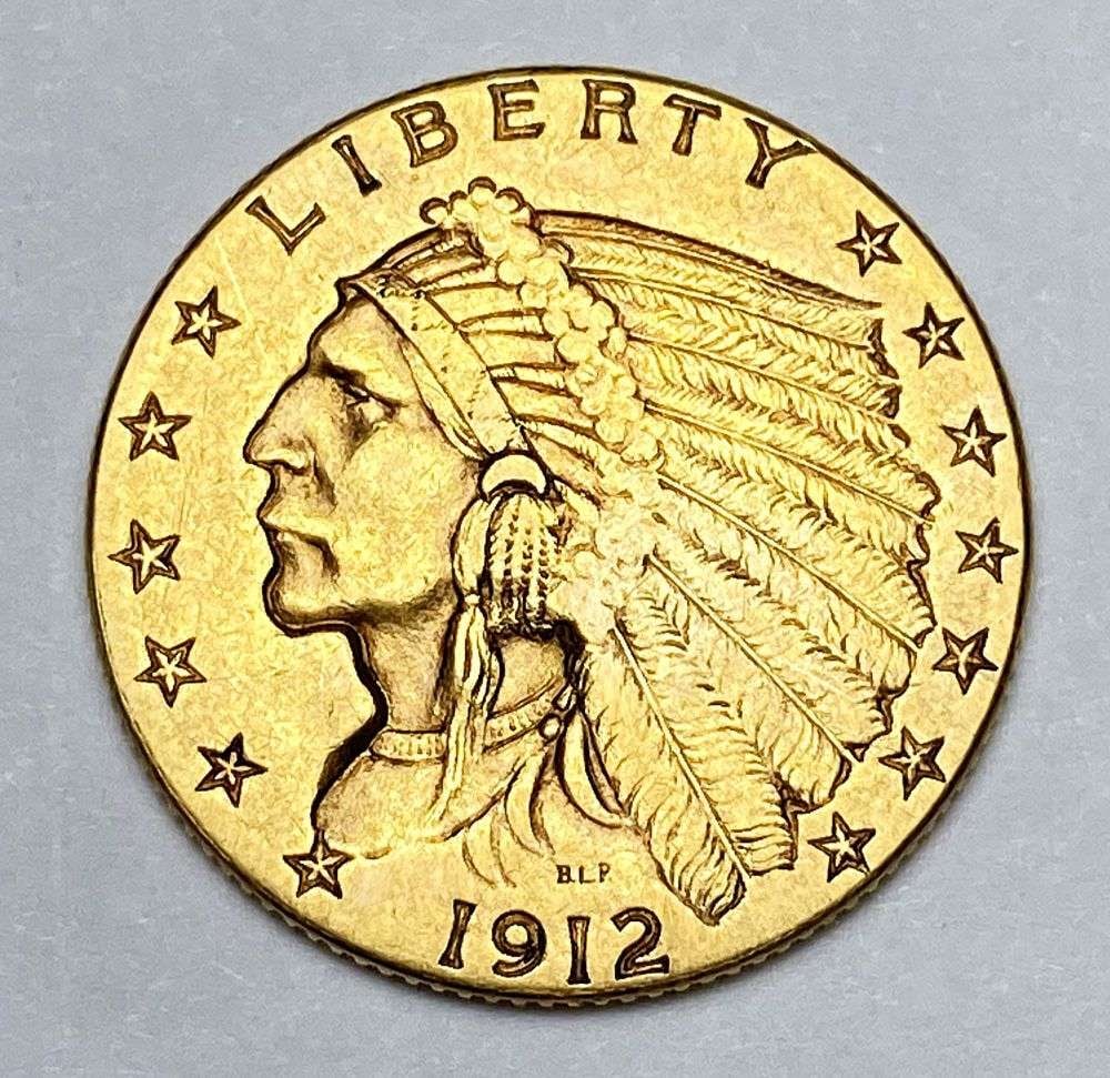 Last Minute! 1912 Gold $2.50 Indian Head AU53: Winner shall receive the exact coin shown here. (RR/B)
