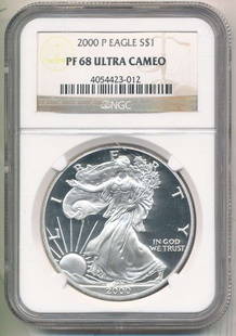 2000-P American Silver Eagle NGC PF68 Ultra Cameo: Winner shall receive the exact coin shown here. (BD/B)