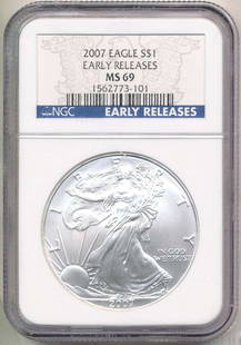 2007 American Silver Eagle NGC MS69 Early Releases: Winner shall receive the exact coin shown here. (BD/PU)