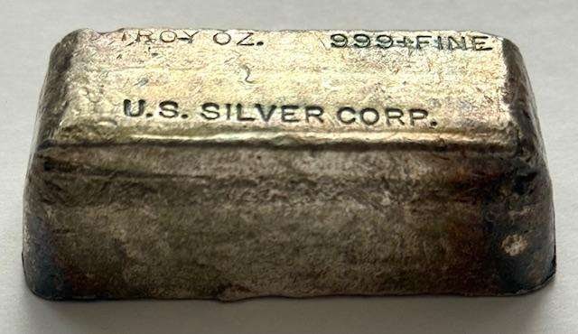 Rare Vintage U.S. Silver Corp. 10 ozt .999 Silver Bar (1 of 6)