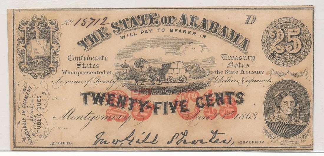 1863 The State of Alabama 25c Note (1 of 2)