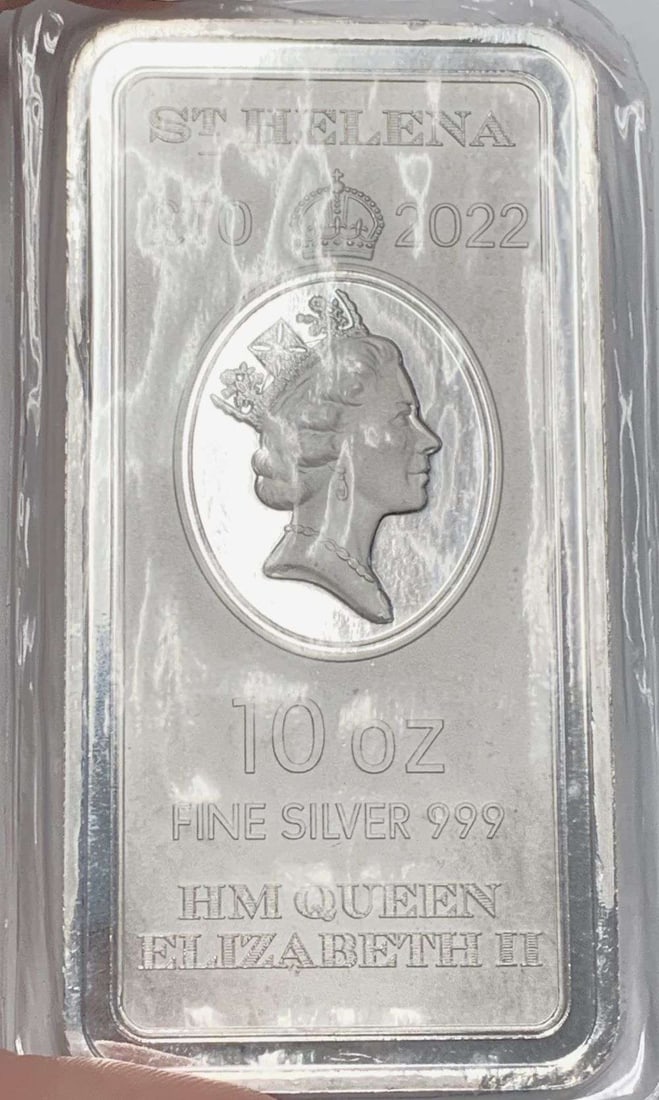2022 St. Helena The East India Company 10 ozt .999 Silver Bar: Winner shall receive the exact bar shown here. (BD/ETB)