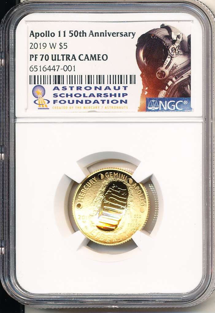 2019-W Apollo 11 50th Anniversary Curved Gold $5 Commemorative NGC PF70 Ultra Cameo (1 of 3)