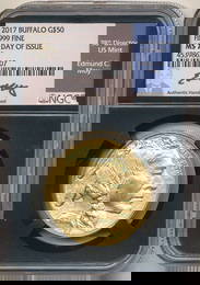 Last Minute! 2017 American $50 Buffalo .9999 Gold 1 ozt NGC MS70 Signed By Edmund C. Moy