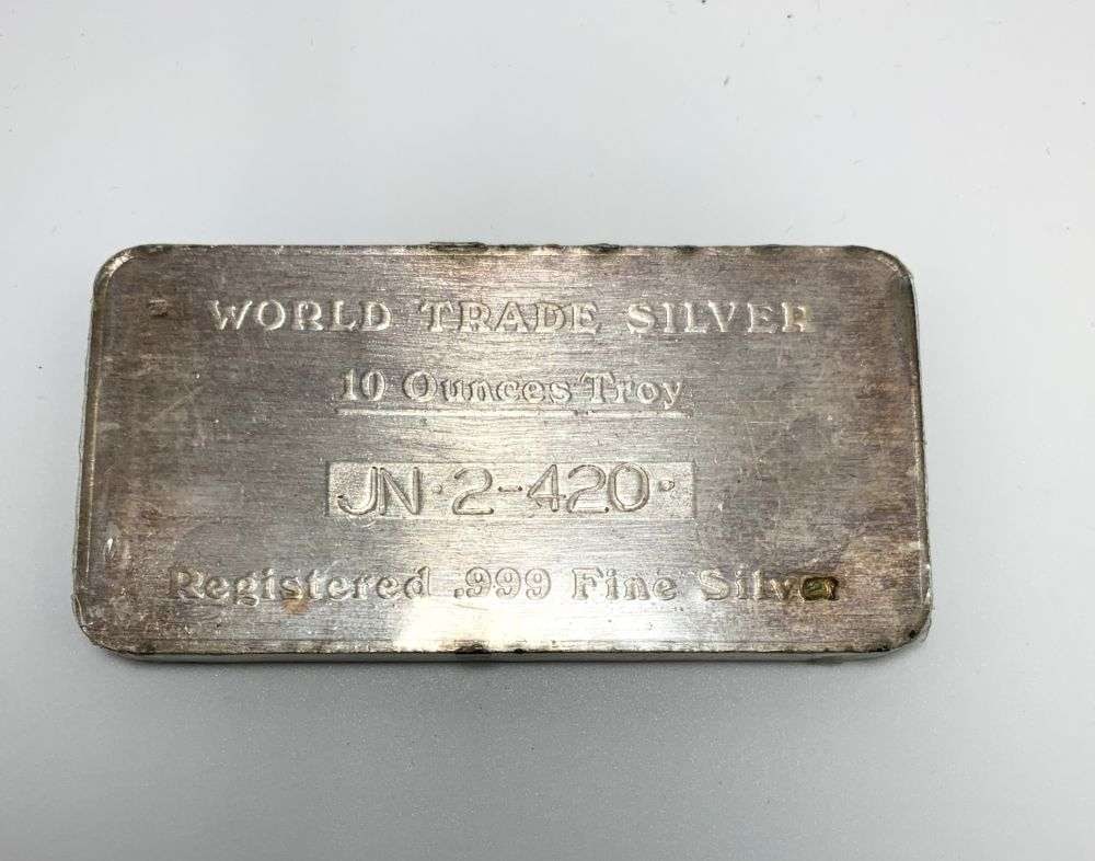 Rare Vintage World Trade Silver 10 ozt .999 Silver Bar: Winner shall recieve the exact bar shown here (MK/ETR)