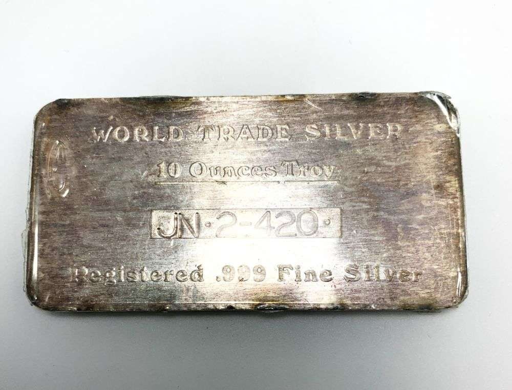 Rare Vintage World Trade Silver 10 ozt .999 Silver Bar: Winner shall recieve the exact bar shown here (MK/ETR)
