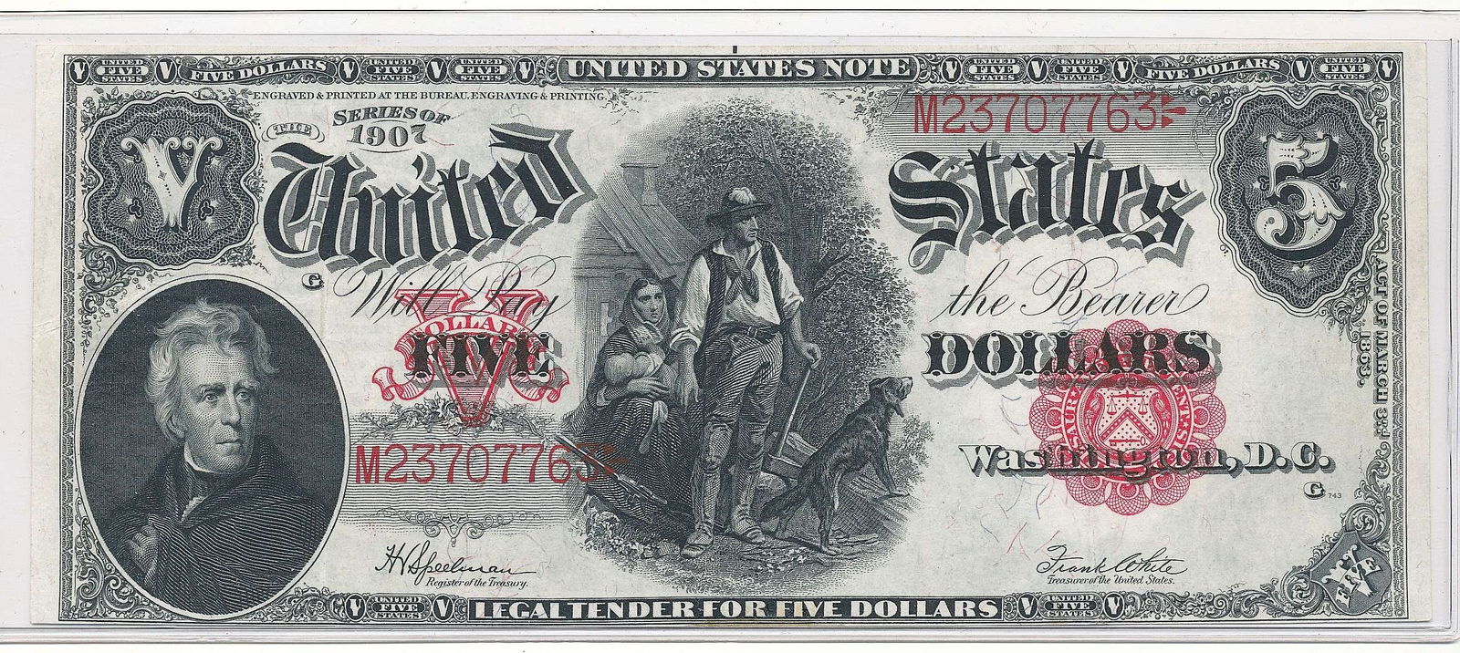 1914 United States 1907 Woodchopper $5 Note Unc. (1 of 2)