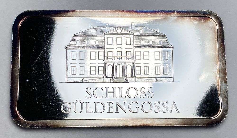 Schloss Guldengossa Geiger Edelmetalle 50g .999 Feinsilber Bar: Winner shall receive the exact bar shown here. (RR)