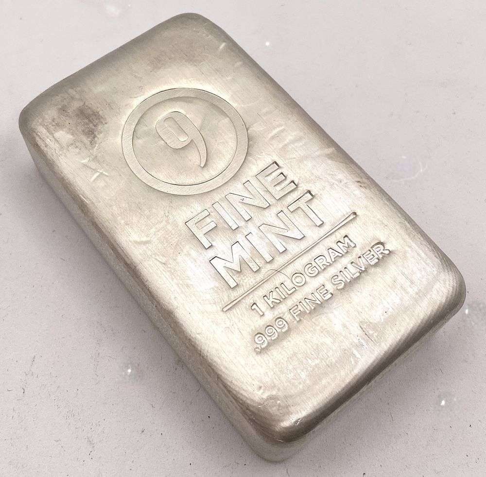 "9" Fine Mint 1 Kilo .999 Silver Bar (1 of 5)