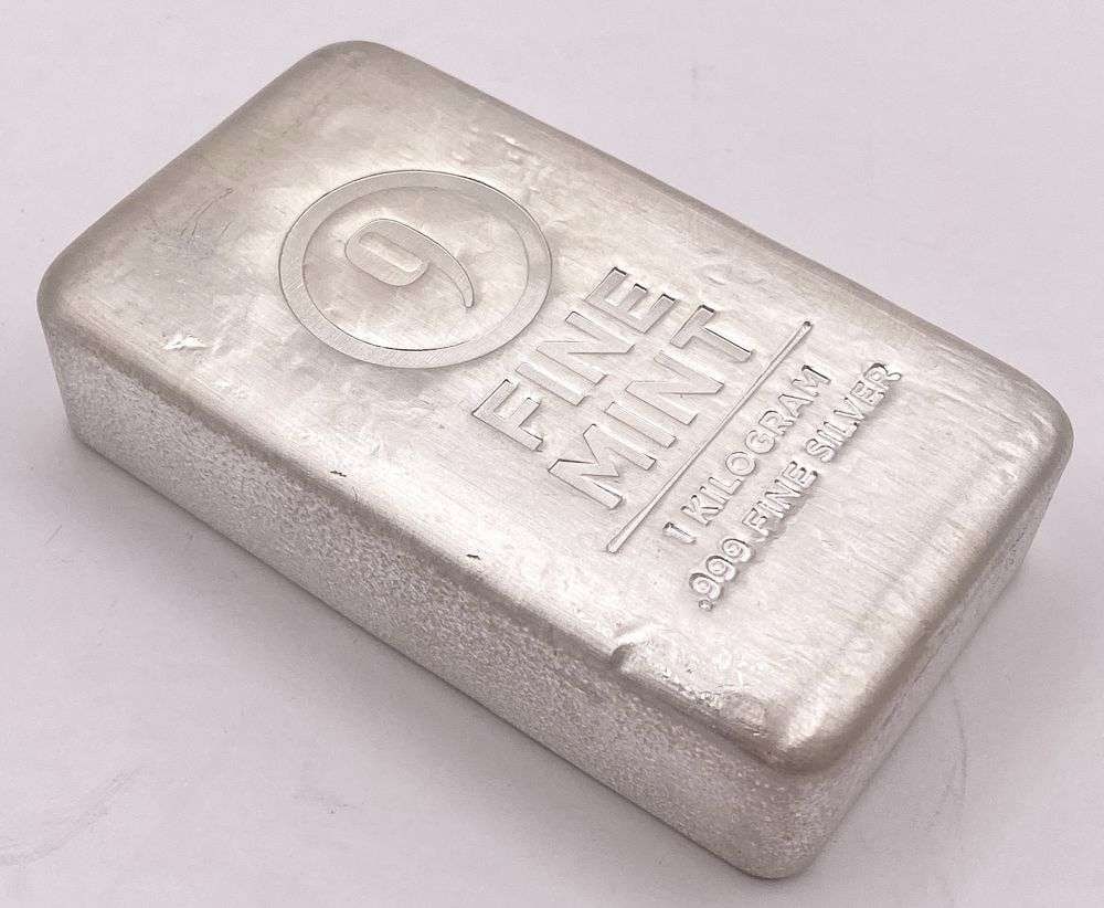 "9" Fine Mint 1 Kilo .999 Silver Bar (1 of 5)